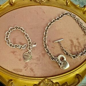 Tiffany & Co. Sterling Silver Heart Toggle Bracelet Duo